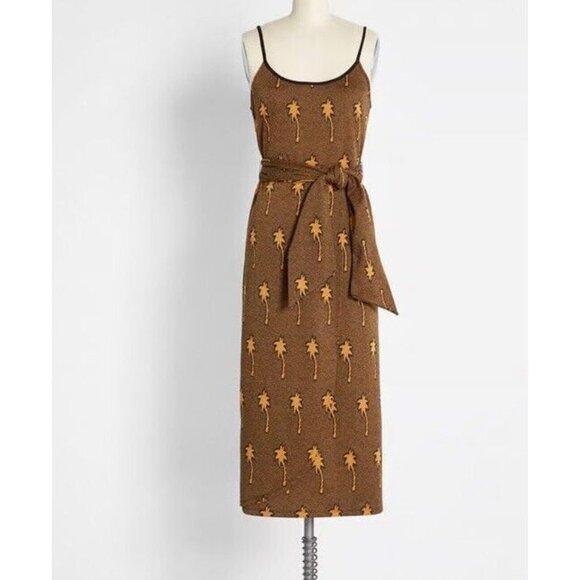 Hutch Brown and Gold Palm Tree Midi Dress - Picture 1 of 11
